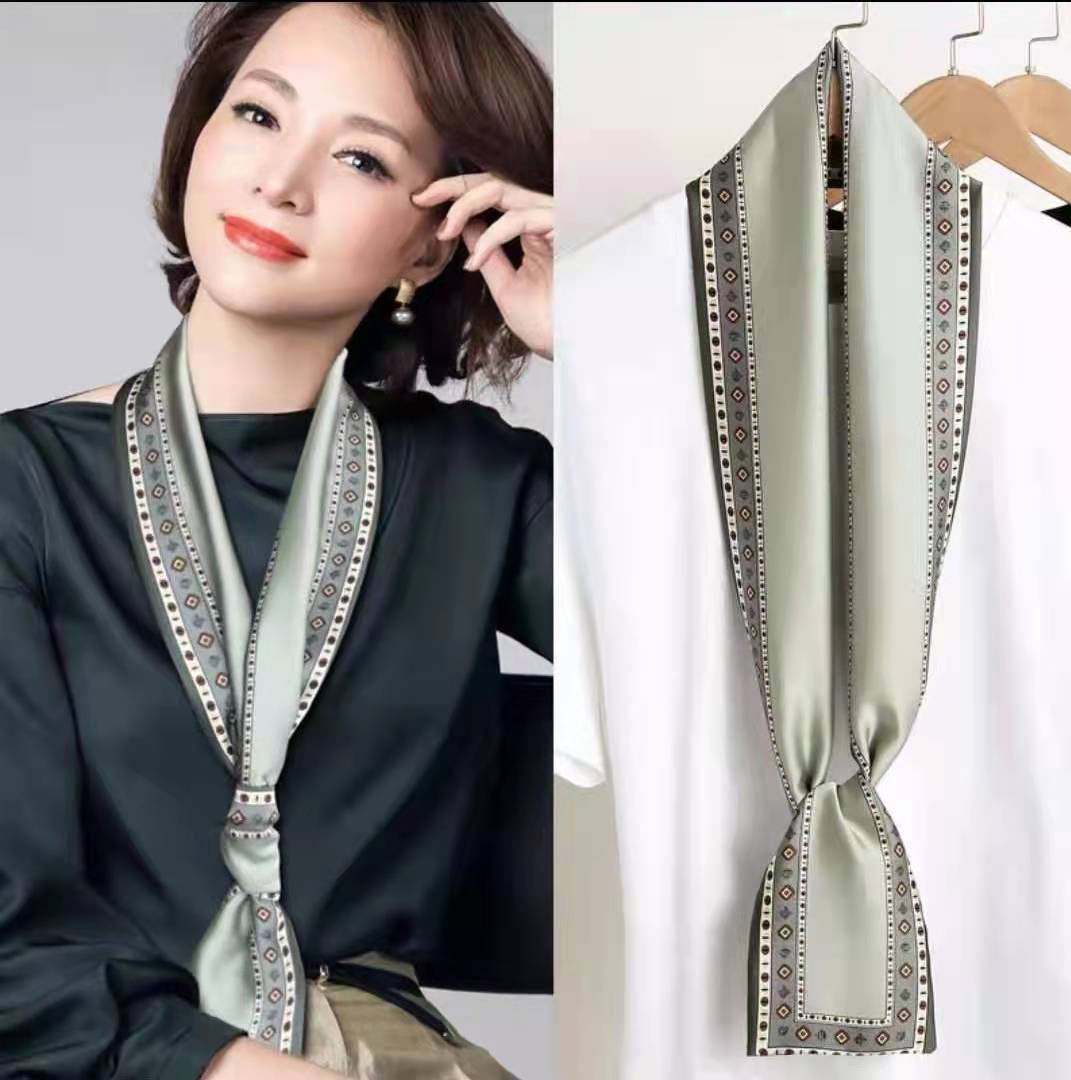 Silk Scarf Thin and Narrow Long Scarf Women's Ribbon Satin Twill Scarf Tie Bag Spring and Autumn Hair Tie Gift Scarf Silk Scarf Thin and Narrow Long Scarf Women's Ribbon Satin Twill Scarf Tie Bag Spring and Autumn Hair Tie Gift Scarf