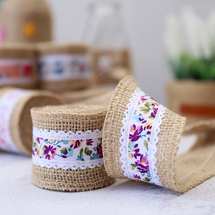 Manufacturers direct shot color small floral linen ribbon European and American wedding Christmas decoration 2 m/volume wholesale spot