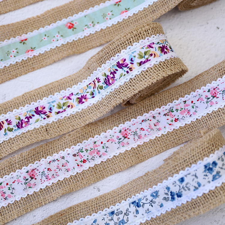 Manufacturers direct shot color small floral linen ribbon European and American wedding Christmas decoration 2 m/volume wholesale spot