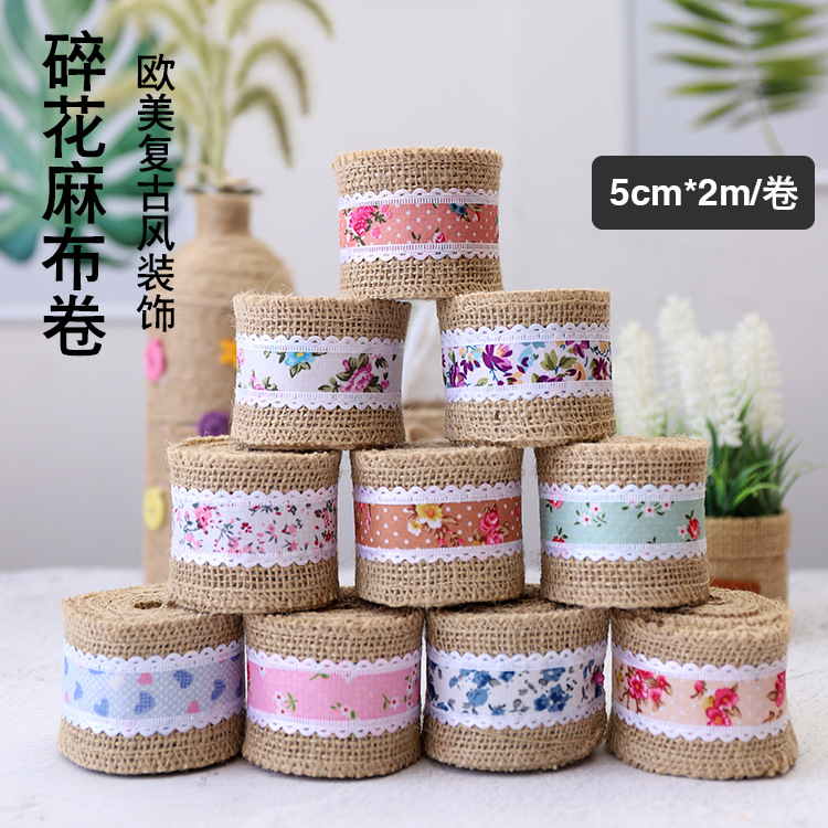 Manufacturers direct shot color small floral linen ribbon European and American wedding Christmas decoration 2 m/volume wholesale spot