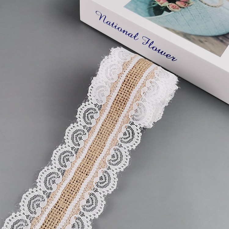 Lace Linen Volume Factory Supply DIY Handmade Christmas Wedding Craft Lace Roll Two Sides Lace Ribbon Burlap Roll