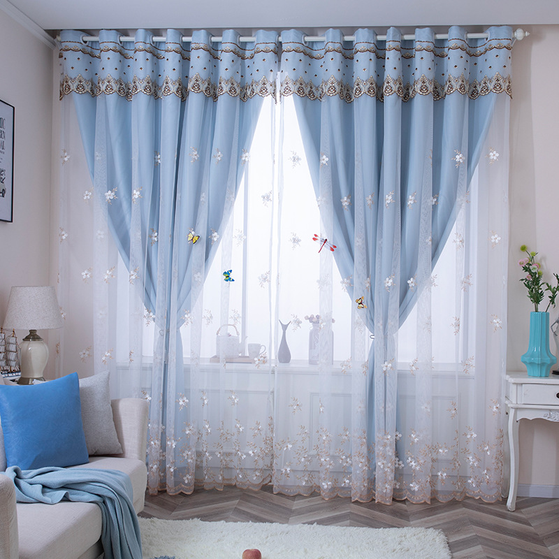 2020 New Curtain Punch-Free Installation Nordic Simple Living Room Bedroom Double-Layer Cloth Lace Linen Volume