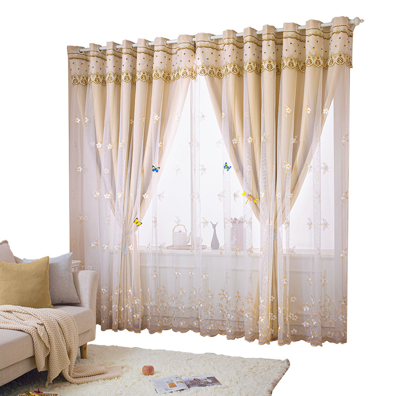 2020 New Curtain Punch-Free Installation Nordic Simple Living Room Bedroom Double-Layer Cloth Lace Linen Volume