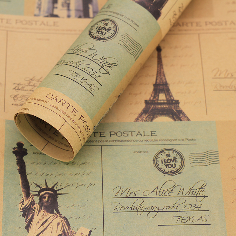 Four-color retro kraft paper flower wrapping paper diy creative packaging material bouquet gift wrapping paper
