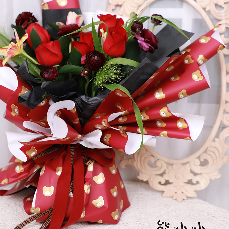 520 New Flowers Wrapping Paper Yu Yin Paper Series Bear Small Korean Style Flowers Wrapping Paper Two-Color Ouya Paper