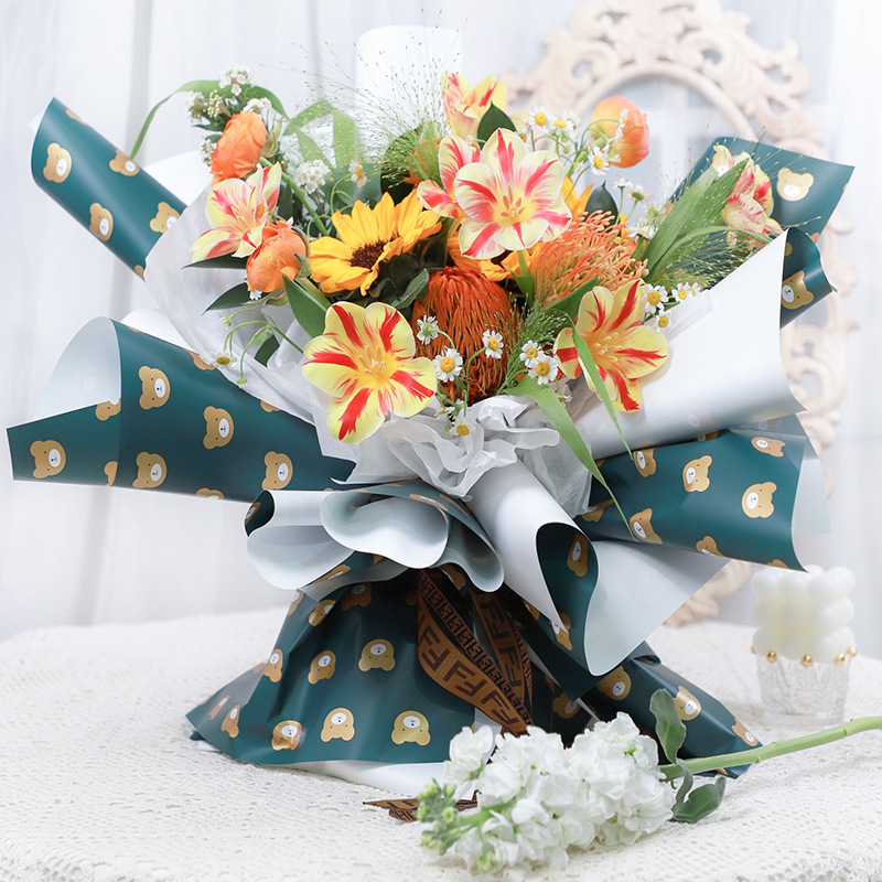 520 New Flowers Wrapping Paper Yu Yin Paper Series Bear Small Korean Style Flowers Wrapping Paper Two-Color Ouya Paper