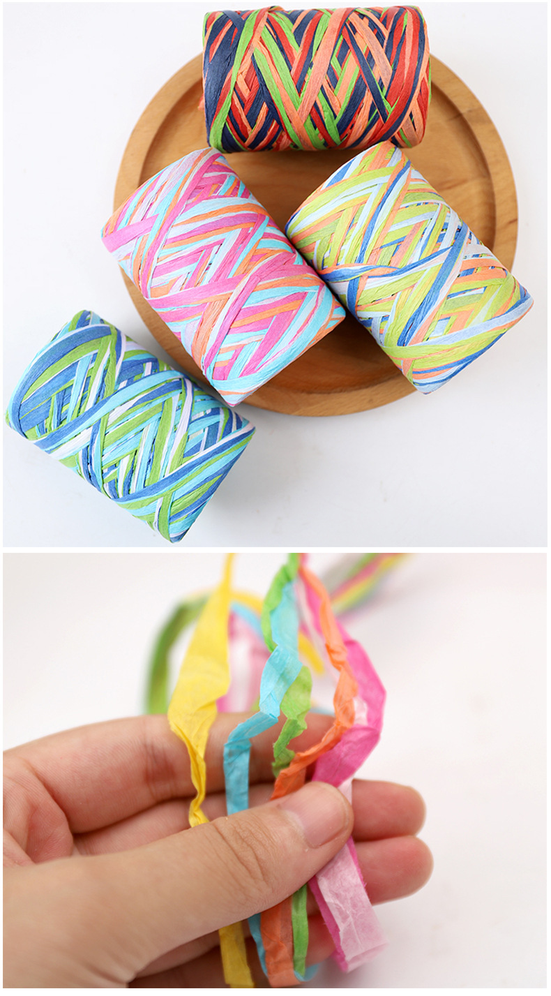 Factory direct marketing multi-color woven lafite paper rope gift bouquet packaging decoration rope 80m4 color mix