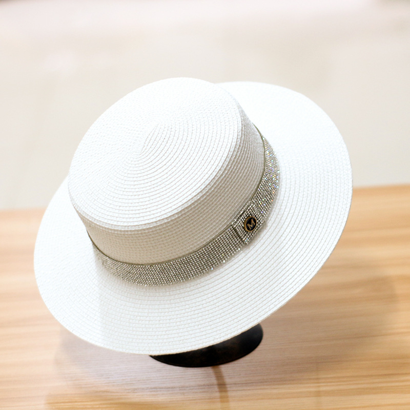 Summer New Sun Li Hat Female Custom M Label Diamond Flat Top Hat Jazz Hat Raffia Sun Hat Summer New Sun Li Hat Female Custom M Label Diamond Flat Top Hat Jazz Hat Raffia Sun Hat