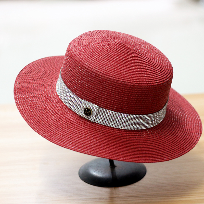 Summer New Sun Li Hat Female Custom M Label Diamond Flat Top Hat Jazz Hat Raffia Sun Hat Summer New Sun Li Hat Female Custom M Label Diamond Flat Top Hat Jazz Hat Raffia Sun Hat