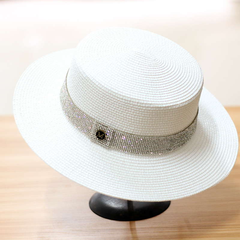 Summer New Sun Li Hat Female Custom M Label Diamond Flat Top Hat Jazz Hat Raffia Sun Hat Summer New Sun Li Hat Female Custom M Label Diamond Flat Top Hat Jazz Hat Raffia Sun Hat