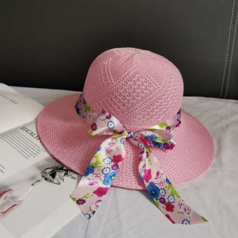 Spring Summer Outdoor Sun Hat Raffia Hat Women's Knitted Mom Style Hat Big Brim Ribbon Sun Hat Bucket Hat