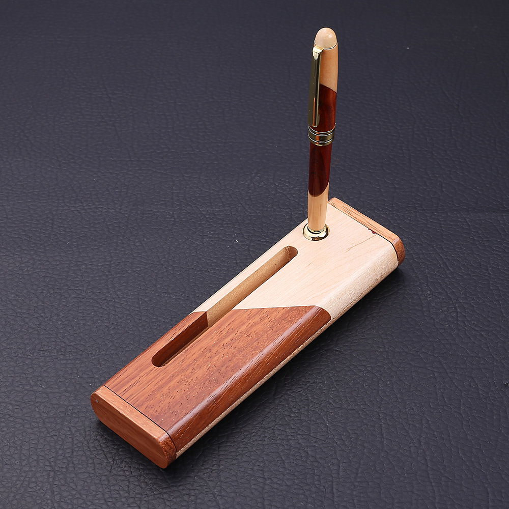 Vintage Rosewood Wood Splicing Ballpoint Pen Suit Wood Splicing Pencil Case Customized Enterprise Logo Creative Craft Gift Wooden Box
