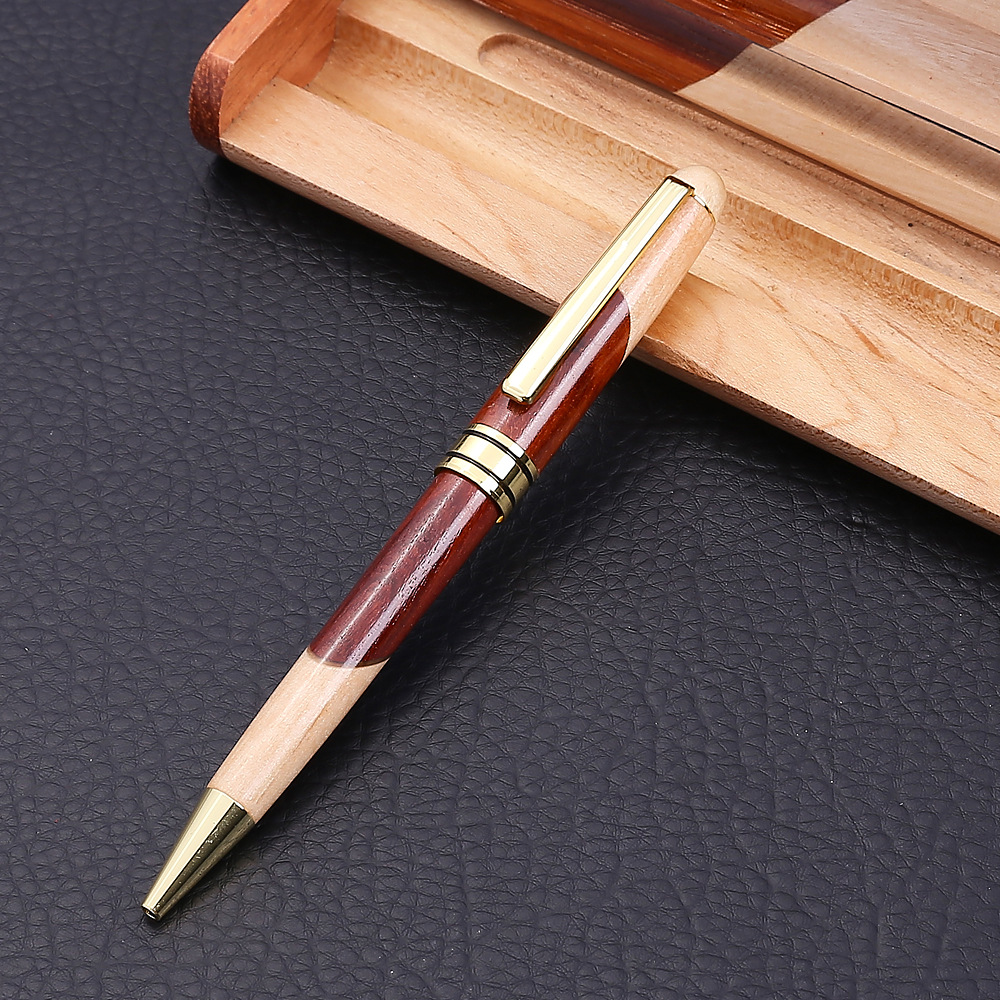 Vintage Rosewood Wood Splicing Ballpoint Pen Suit Wood Splicing Pencil Case Customized Enterprise Logo Creative Craft Gift Wooden Box