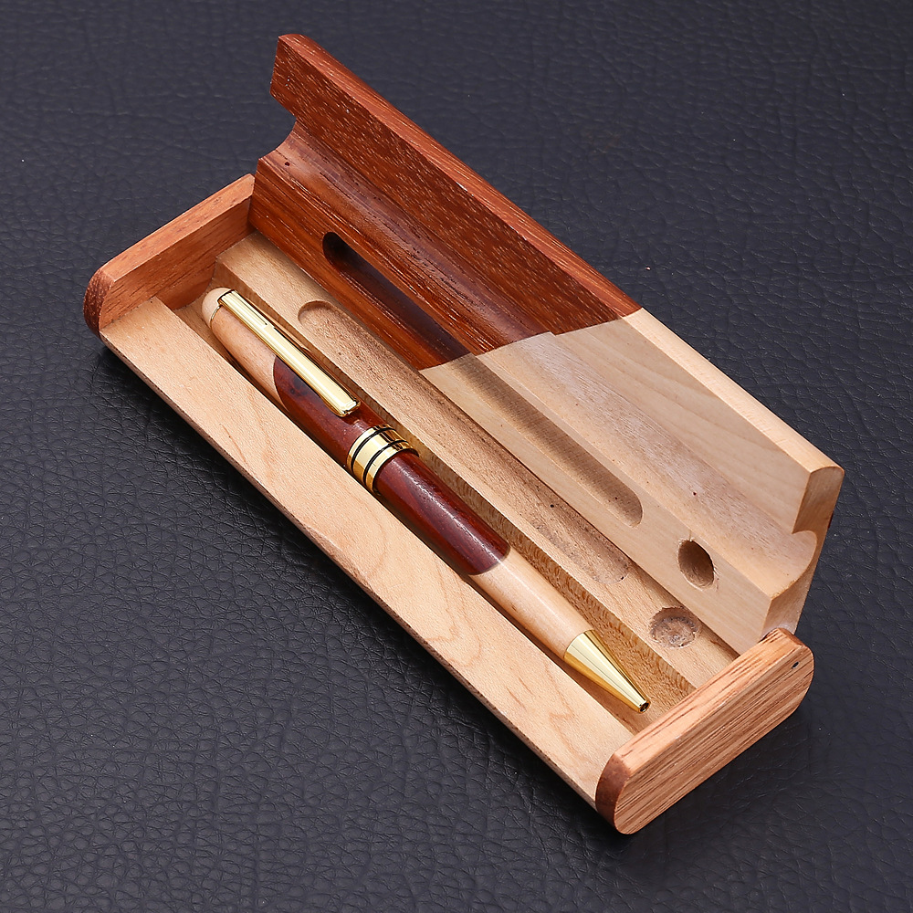 Vintage Rosewood Wood Splicing Ballpoint Pen Suit Wood Splicing Pencil Case Customized Enterprise Logo Creative Craft Gift Wooden Box