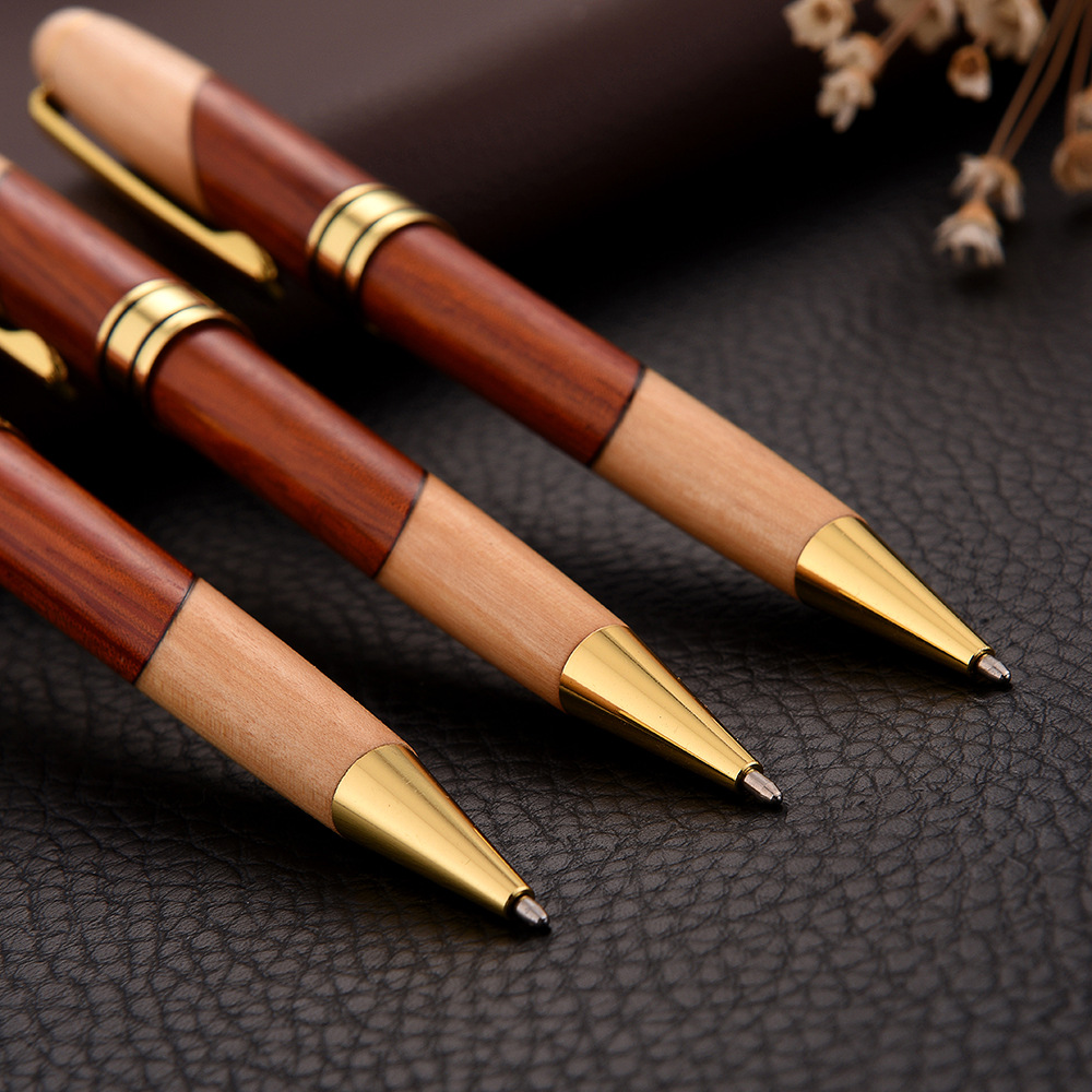 Vintage Rosewood Wood Splicing Ballpoint Pen Suit Wood Splicing Pencil Case Customized Enterprise Logo Creative Craft Gift Wooden Box