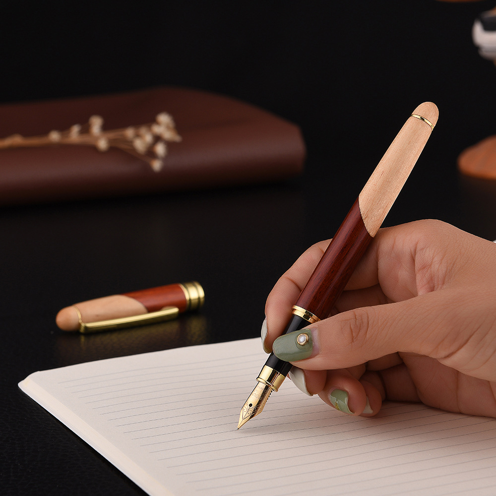 Vintage Rosewood Wood Splicing Ballpoint Pen Suit Wood Splicing Pencil Case Customized Enterprise Logo Creative Craft Gift Wooden Box