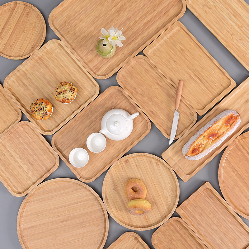 Factory Wholesale Japanese Bamboo Wood Pallet Rectangular Bamboo Plate Plate round Plate Bamboo Tray Cake Creative Pizza