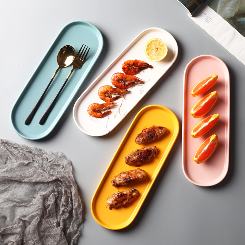 Nordic Simple Oval Tray Rectangular Plate Japanese Dim Sum Plate Cuisine Sushi Plate Thick Cake Plate