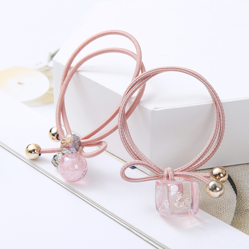 Korean Online Influencer Hair Ring Burst Beads Leather Rope Fashion Temperament Hair Band Headdress Highly Elastic Rubber Band Wholesale Korean Online Influencer Hair Ring Burst Beads Leather Rope Fashion Temperament Hair Band Headdress Highly Elastic Rubber Band Wholesale