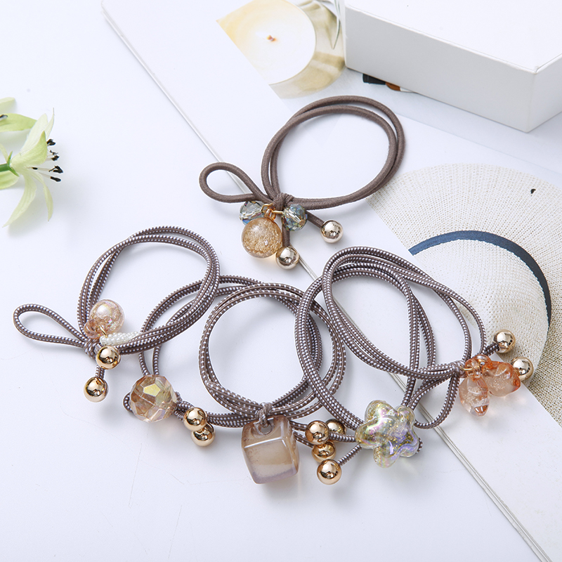 Korean Online Influencer Hair Ring Burst Beads Leather Rope Fashion Temperament Hair Band Headdress Highly Elastic Rubber Band Wholesale Korean Online Influencer Hair Ring Burst Beads Leather Rope Fashion Temperament Hair Band Headdress Highly Elastic Rubber Band Wholesale