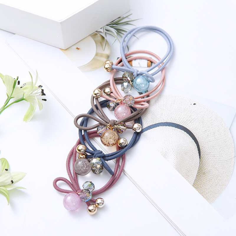 Korean Online Influencer Hair Ring Burst Beads Leather Rope Fashion Temperament Hair Band Headdress Highly Elastic Rubber Band Wholesale Korean Online Influencer Hair Ring Burst Beads Leather Rope Fashion Temperament Hair Band Headdress Highly Elastic Rubber Band Wholesale