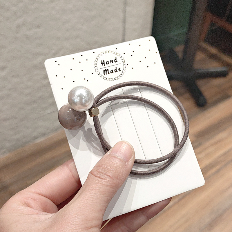 Women's Korean-Style Solid Color Pearl Hair Elastic Hair Rope Korean Internet Celebrity Rubber Band Headdress Double-Line Leather Case Beam Hair Circle Women's Korean-Style Solid Color Pearl Hair Elastic Hair Rope Korean Internet Celebrity Rubber Band Headdress Double-Line Leather Case Beam Hair Circle