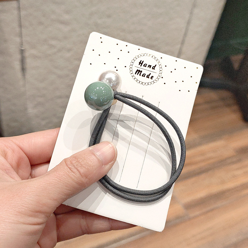 Women's Korean-Style Solid Color Pearl Hair Elastic Hair Rope Korean Internet Celebrity Rubber Band Headdress Double-Line Leather Case Beam Hair Circle Women's Korean-Style Solid Color Pearl Hair Elastic Hair Rope Korean Internet Celebrity Rubber Band Headdress Double-Line Leather Case Beam Hair Circle