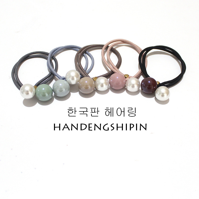 Women's Korean-Style Solid Color Pearl Hair Elastic Hair Rope Korean Internet Celebrity Rubber Band Headdress Double-Line Leather Case Beam Hair Circle Women's Korean-Style Solid Color Pearl Hair Elastic Hair Rope Korean Internet Celebrity Rubber Band Headdress Double-Line Leather Case Beam Hair Circle