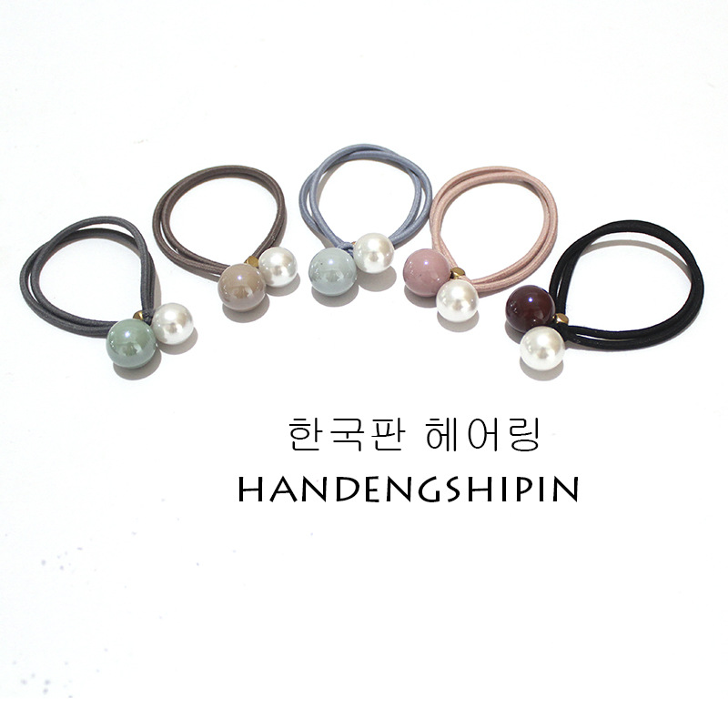 Women's Korean-Style Solid Color Pearl Hair Elastic Hair Rope Korean Internet Celebrity Rubber Band Headdress Double-Line Leather Case Beam Hair Circle Women's Korean-Style Solid Color Pearl Hair Elastic Hair Rope Korean Internet Celebrity Rubber Band Headdress Double-Line Leather Case Beam Hair Circle