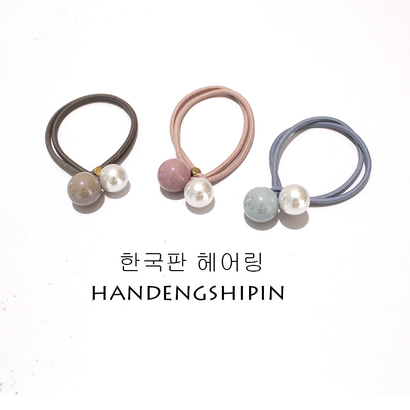 Women's Korean-Style Solid Color Pearl Hair Elastic Hair Rope Korean Internet Celebrity Rubber Band Headdress Double-Line Leather Case Beam Hair Circle Women's Korean-Style Solid Color Pearl Hair Elastic Hair Rope Korean Internet Celebrity Rubber Band Headdress Double-Line Leather Case Beam Hair Circle