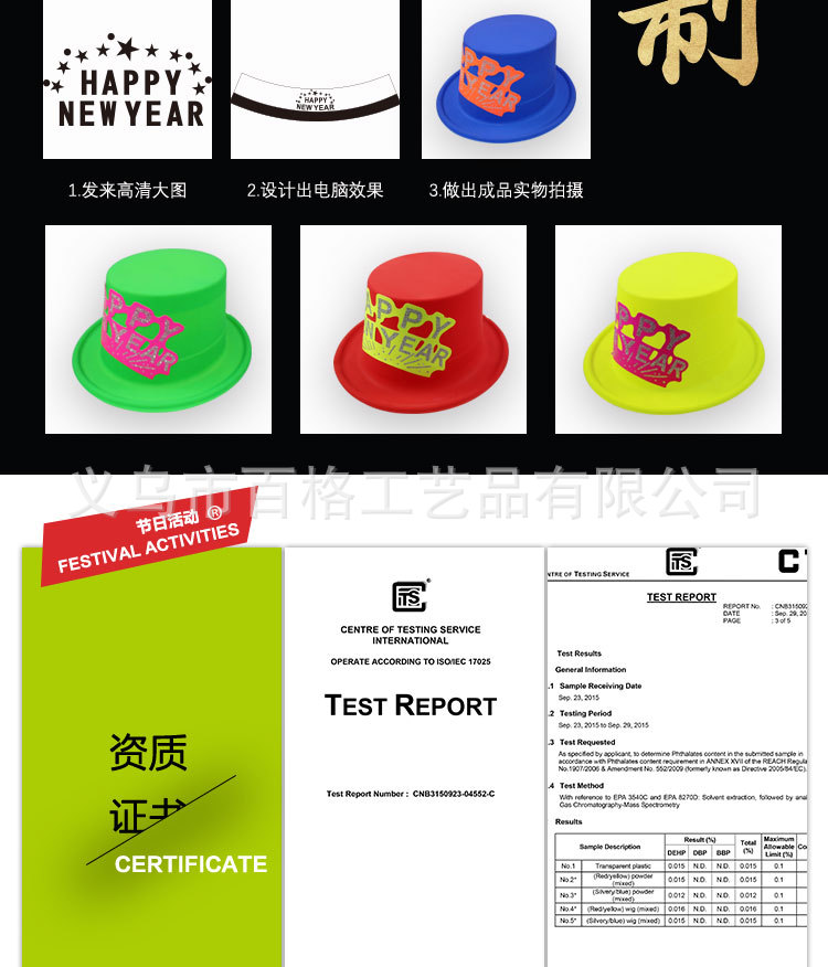 Fluorescent a Tall Hat Stickers Fluorescent New Year Card PVC Plastic Cap New Year Party Custom Printing Logo Factory Direct Sales