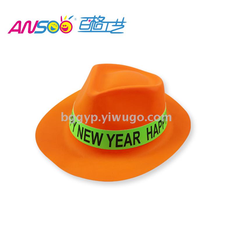 Monochrome Fluorescent Topper Stickers Happy New Year PVC Plastic Cap New Year Party Custom Printing Logo Factory Direct Sales