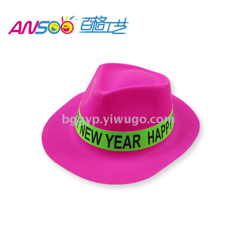 Monochrome Fluorescent Topper Stickers Happy New Year PVC Plastic Cap New Year Party Custom Printing Logo Factory Direct Sales