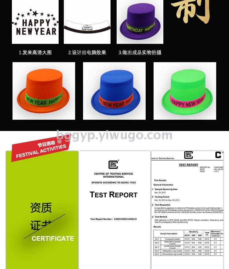 Monochrome Fluorescent a Tall Hat Stickers Happy New Year PVC Plastic Cap New Year Party Special Factory Direct Sales Custom Printing Monochrome Fluorescent a Tall Hat Stickers Happy New Year PVC Plastic Cap New Year Party Special Factory Direct Sales Custom Printing
