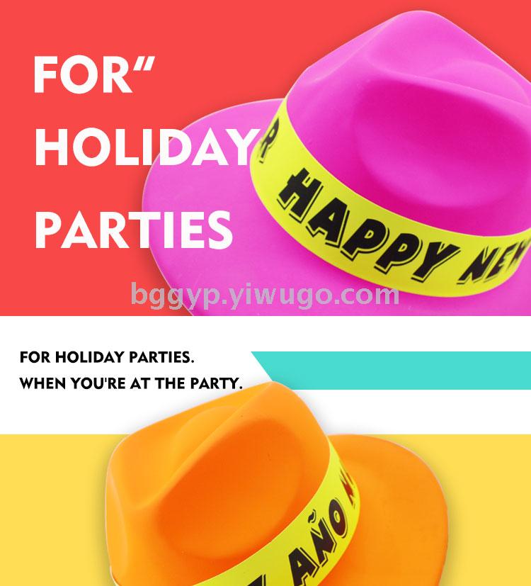 Monochrome Fluorescent Top Hat Stickers Happy New Year PVC Plastic Cap Fashion New Year Party Custom Printed Logo Monochrome Fluorescent Top Hat Stickers Happy New Year PVC Plastic Cap Fashion New Year Party Custom Printed Logo