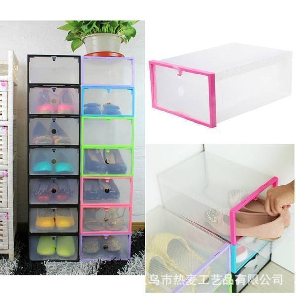Hot Wheat Manufacturer Pp Plastic Thickened Men and Women Transparent Shoe Box Color Box Sundries Shoe Cabinet Hook Storage Box