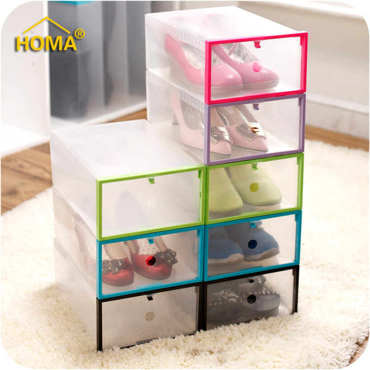 Hot Wheat Manufacturer Pp Plastic Thickened Men and Women Transparent Shoe Box Color Box Sundries Shoe Cabinet Hook Storage Box