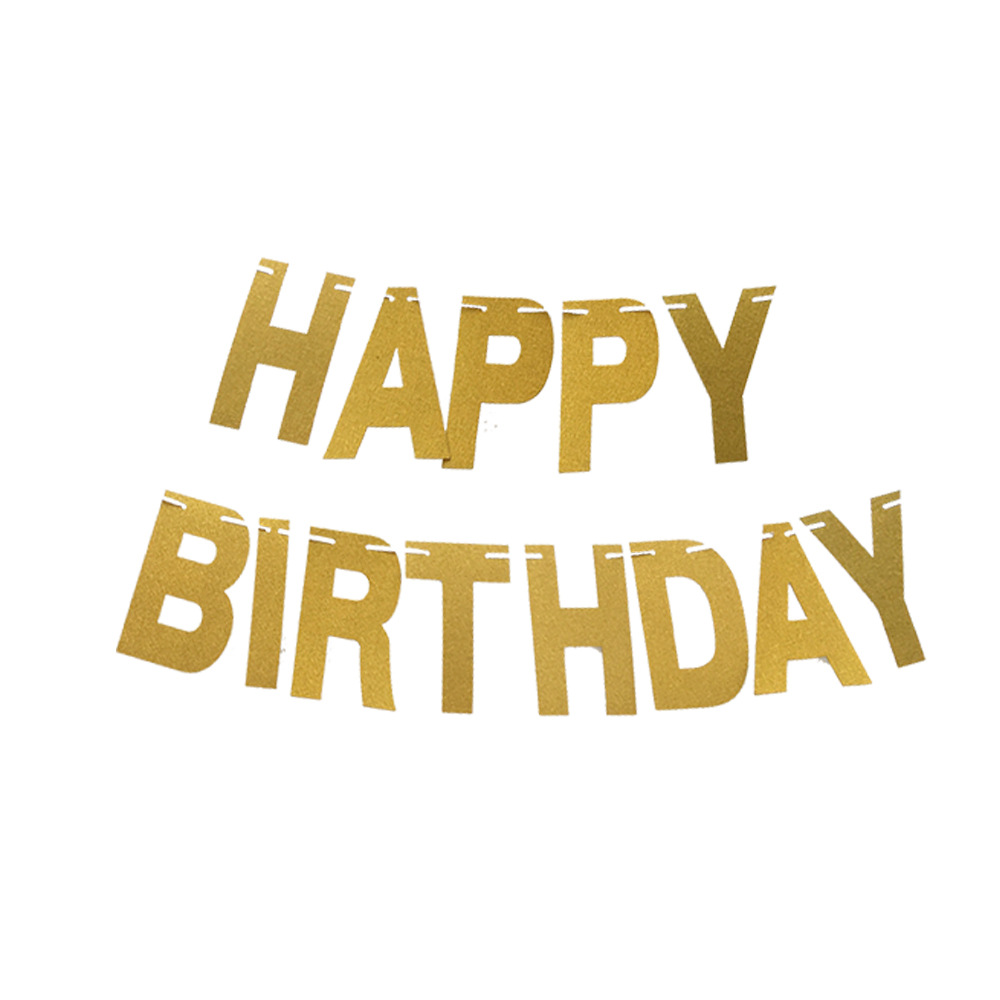 Factory Direct Sales Glitter Happy Birthday Golden Silver Letter Hang Tag Latte Art Birthday Party Hanging Flag