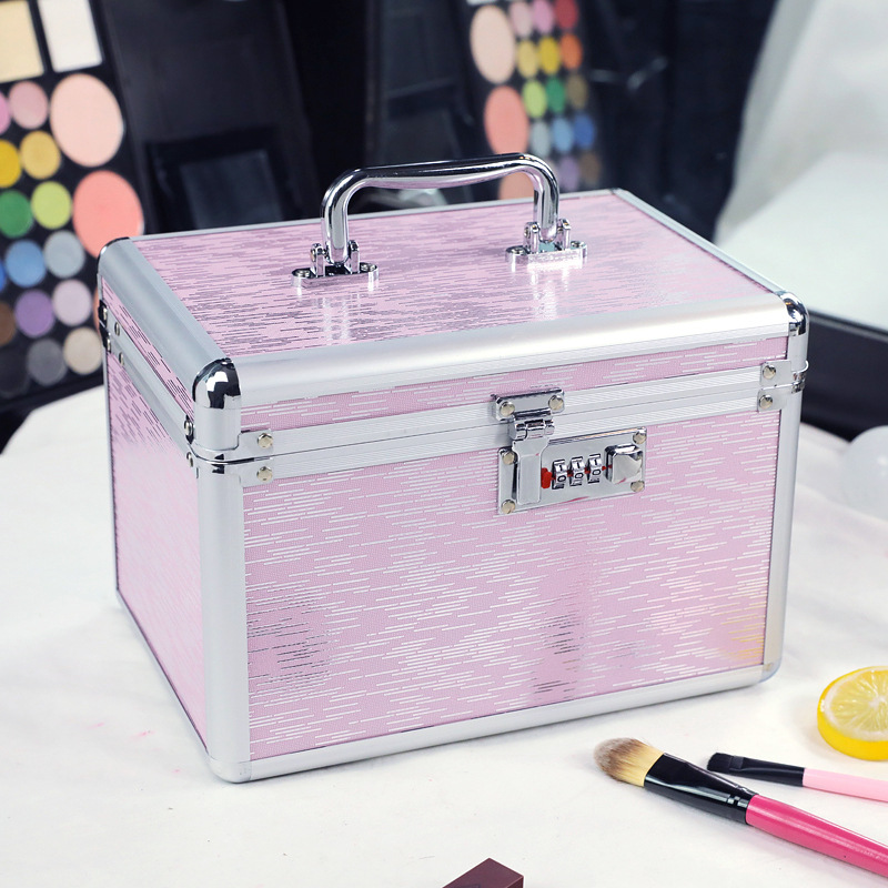 Combination Lock Cosmetic Case Aluminum Alloy Portable Manicure Toolbox Large Double-Layer Portable Cosmetic Storage Box Wholesale