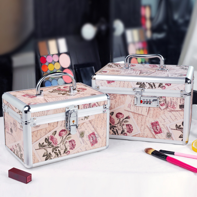 Combination Lock Cosmetic Case Aluminum Alloy Portable Manicure Toolbox Large Double-Layer Portable Cosmetic Storage Box Wholesale