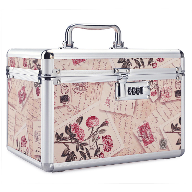 Combination Lock Cosmetic Case Aluminum Alloy Portable Manicure Toolbox Large Double-Layer Portable Cosmetic Storage Box Wholesale