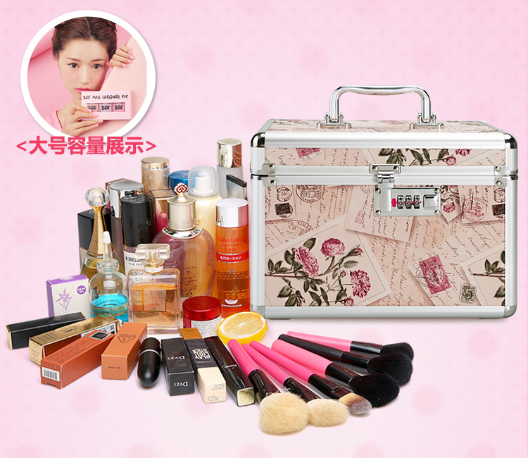 Combination Lock Cosmetic Case Aluminum Alloy Portable Manicure Toolbox Large Double-Layer Portable Cosmetic Storage Box Wholesale