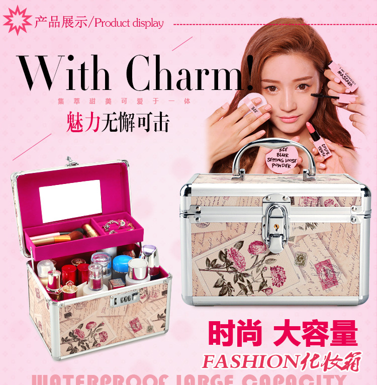 Combination Lock Cosmetic Case Aluminum Alloy Portable Manicure Toolbox Large Double-Layer Portable Cosmetic Storage Box Wholesale