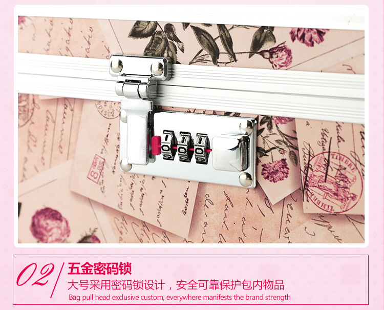 Combination Lock Cosmetic Case Aluminum Alloy Portable Manicure Toolbox Large Double-Layer Portable Cosmetic Storage Box Wholesale