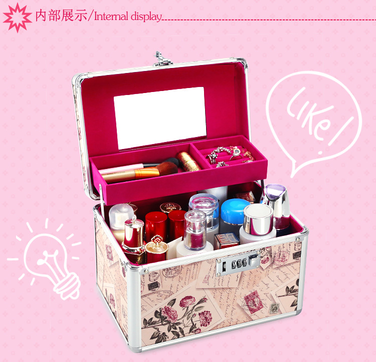 Combination Lock Cosmetic Case Aluminum Alloy Portable Manicure Toolbox Large Double-Layer Portable Cosmetic Storage Box Wholesale