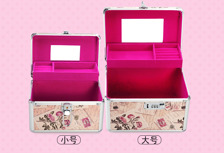 Combination Lock Cosmetic Case Aluminum Alloy Portable Manicure Toolbox Large Double-Layer Portable Cosmetic Storage Box Wholesale