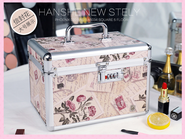 Combination Lock Cosmetic Case Aluminum Alloy Portable Manicure Toolbox Large Double-Layer Portable Cosmetic Storage Box Wholesale