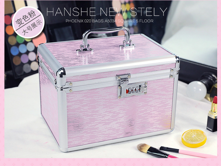Combination Lock Cosmetic Case Aluminum Alloy Portable Manicure Toolbox Large Double-Layer Portable Cosmetic Storage Box Wholesale