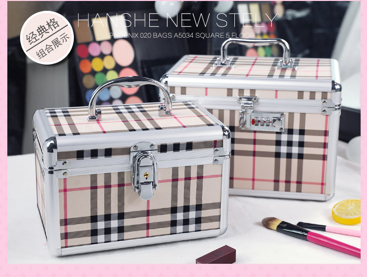 Combination Lock Cosmetic Case Aluminum Alloy Portable Manicure Toolbox Large Double-Layer Portable Cosmetic Storage Box Wholesale