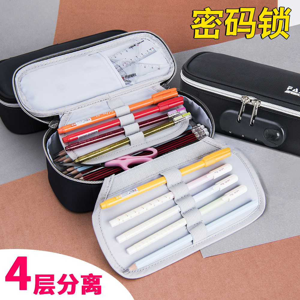 Tongzhuo Men&#039;s Simple Canvas Pen Bag Large Capacity Password Lock Portable Korean Student Men and Women Stationery Case Amazon
